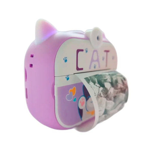 Детская камера Kid Joy Print Cam P13 с картинкой кота, фиолетовая